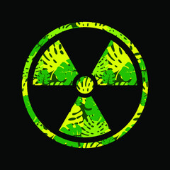 Radiation sign and tropical plants on a black background, used for design, vector illustration