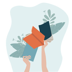 Female hands holding books