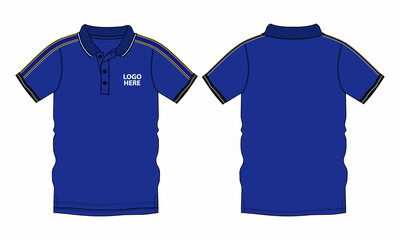 Polo Shirt Technical Sketch Fashion vector illustration template front and back view isolated on white background.