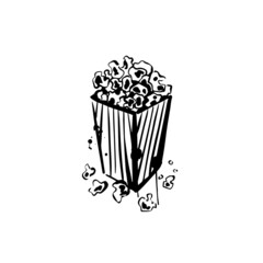 Popcorn box sketch on a white background. Food for watching movies. Doodle. Hand drawn vector illustration