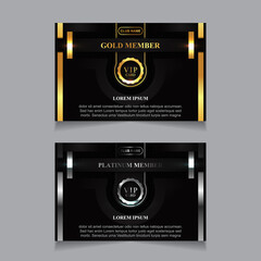 Vector VIP golden and platinum card. Black geometric pattern background with premium design. Luxury and elegant graphic print template layout for vip member - obrazy, fototapety, plakaty