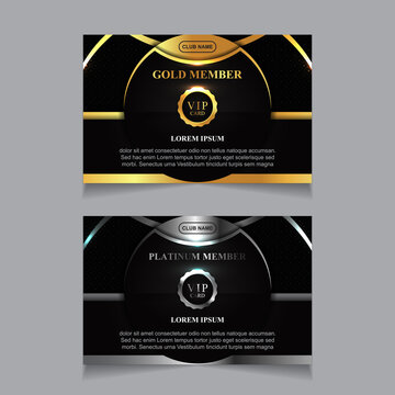 Vector VIP golden and platinum card. Black geometric pattern background with premium design. Luxury and elegant graphic print template layout for vip member