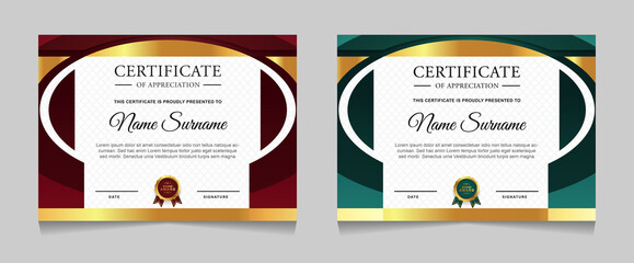 Set of certificate of achievement border design templates with elements of  luxury gold badges and modern line patterns. vector graphic print layout can use For award, appreciation, education