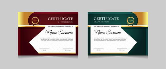 Set of certificate of achievement border design templates with elements of  luxury gold badges and modern line patterns. vector graphic print layout can use For award, appreciation, education
