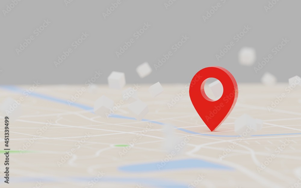 Poster 3d rendering red gps pinpoint of destination on the map, for navigator and route for travel concept,