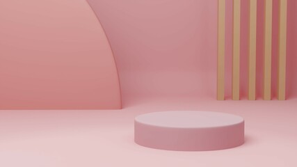 Naklejka na ściany i meble 3d platform render. 3d podium for display. Pink podium platform with abstract background. Simple and minimalist platform. Geometry background.