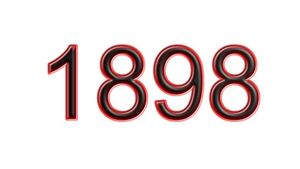 red 1898 number 3d effect white background