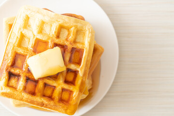 waffle stack with butter and honey