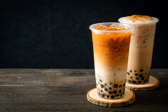 Taiwan milk tea and Thai milk tea with bubbles