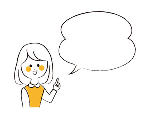 指差しながら説明している女性吹き出し付き