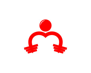 M Letter with people holding gym dumbbell logo