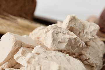 Fresh yeast on table, closeup