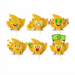 Fototapeta premium Conkers yellow leafz cartoon character with cute emoticon bring money