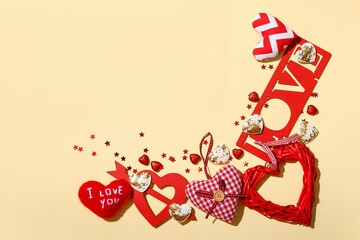 Beautiful composition for Valentine's Day on color background