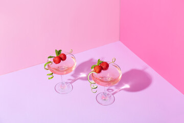 Glasses of tasty cosmopolitan cocktail on color background - obrazy, fototapety, plakaty