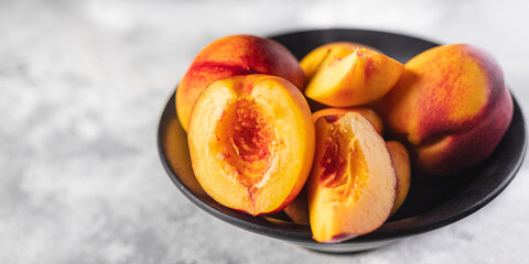 nectarine or peach sweet fruit natural dessert sweets meal snack on the table copy space food background rustic. top view keto or paleo diet veggie vegan or vegetarian food