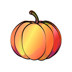 Hand drawn sketch pumpkin with watercolor effect. Ripe pumpkins isolated on a white background. Linear art of healthy organic vegetables in cartoon style. Vector illustration for menus, prints.