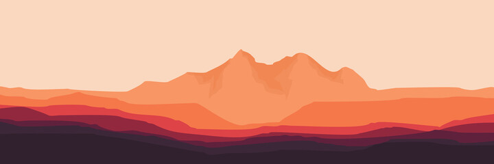 Fototapeta na wymiar sunset mountain landscape illustration vector for banner background, web background, apps background, tourism design template and adventure backdrop 