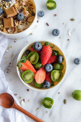 Homemade healthy snacks. Muesli Bowl with Mixed Berries. Full of nutritional values, vitamins,...