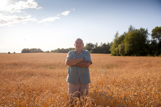 Mature man  at   wheat field