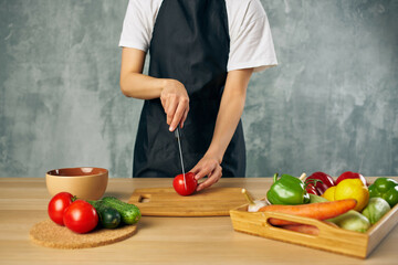 housewife Cooking healthy eating cutting board