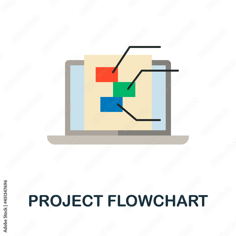 Aufkleber project flowchart flat icon. colored sign from design thinking collection. creative project flowchar