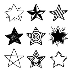 Set of hand drawn christmas stars. Design element for greeting card, t shirt, poster. Vector illustration