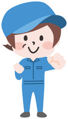 二頭身_正面作業員シニア女性