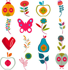 A set of floral elements. Flower poster, invitation. compositions for the design of greeting cards or invitations