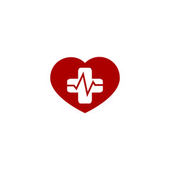heart vector illustration, red cross for heart health icon, symbol or logo