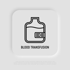 Blood transfusion thin line icon. Modern vector illustration of blood bag.