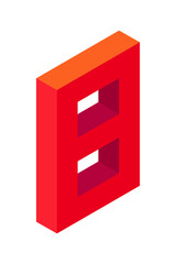 Red number 8 in isometric style. 3D illustration. Learning numbers, serial number, price, place.