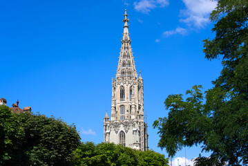 Church Berner Münster (German, translation is minster) at the old town of Bern on a beautiful...