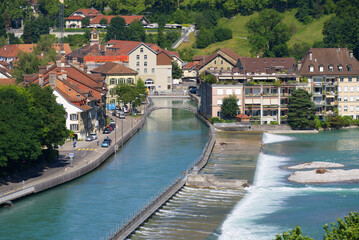 Fototapeta na wymiar River Aare at City of Bern on a beautiful summer afternoon. Photo taken July 29th, 2021, Bern, Switzerland.