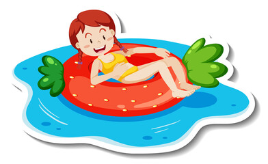 A sticker template with a teenager girl laying on swimming ring