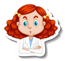 Portrait of a girl in science gown cartoon character sticker