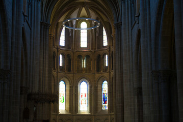 Windows indoor of the St. Peter cathedral at the old town of Geneva on a sunny summer morning. Photo taken July 29th, 2021, Geneva, Switzerland.