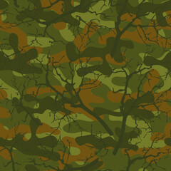 Fototapeta na wymiar Camouflage seamless pattern with tree branches. Vector pattern. Forest pattern.