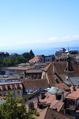 Aerial view over the old town of Lausanne seen form Charles Bessieres bridge. Photo taken July...