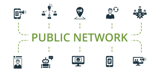 Public Network icon set. Contains editable icons theme such as crowdsourcing, meme, trending topic and more.