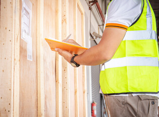 Warehouse Worker Holding Clipboard His Doing Inventory Management. Check Stock. Cargo Shipment Service