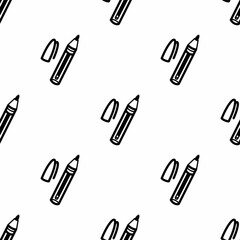 Line art pattern seamless pen and cap. Doodle learning pattern, school. For textiles, advertising