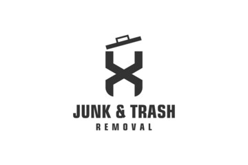 Letter X for junk removal logo design, environmentally friendly garbage disposal service, simple minimalist design icon.