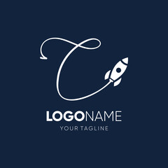 Letter C Rocket Logo Design Vector Graphic Icon Emblem Illustration
