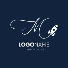Letter M Rocket Logo Design Vector Graphic Icon Emblem Illustration