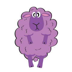Vector illustration of a purple sheep in the cartoon style isolated on a white background.