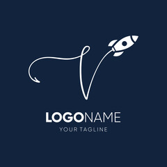 Letter V Rocket Logo Design Vector Graphic Icon Emblem Illustration