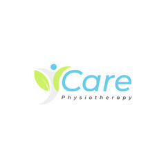 physiotherapy care logo symbol medical healthcare with human and leaf concept design inspiration