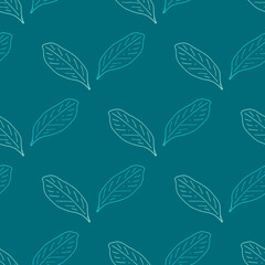 Seamless pattern with cute leaves on dark blue background. Vector image.