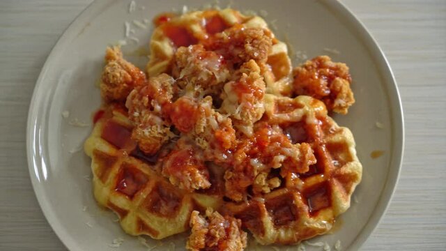 homemade fried chicken with waffle and cheese